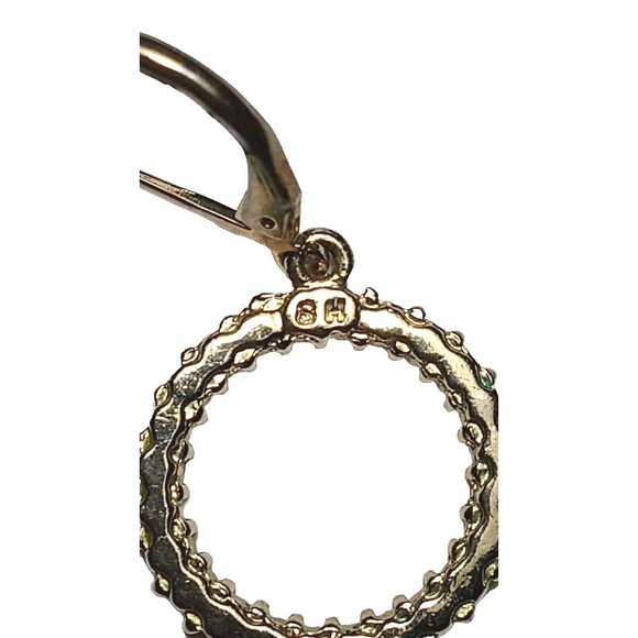 SH AVON Signed Vintage Earrings Gold Tone Pave Set White Rhinestones Hoop Dangle - Picture 9 of 11